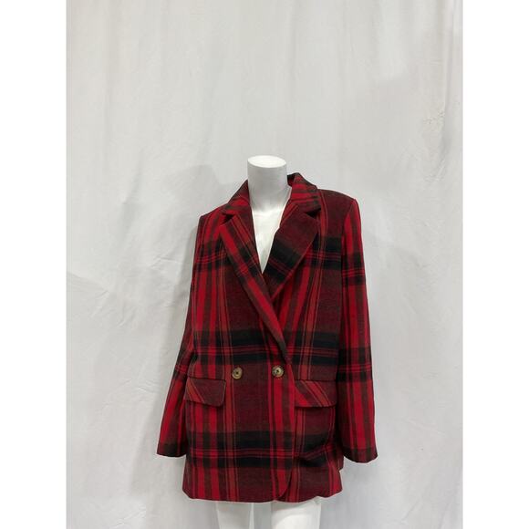 Free People 'Mari' Red Plaid Blazer Size S - Picture 2 of 5